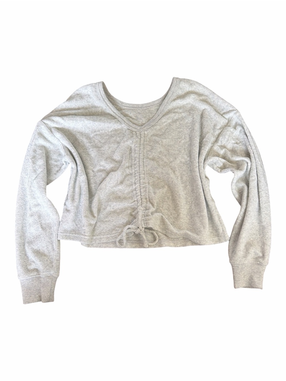 Aerie Light Gray V-Neck Drawstring Cropped sweatshirt layering Loungewear XS
